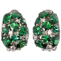 Encrusted Nano Green Emerald Crystal and Simulated Diamond Clip-on Earrings