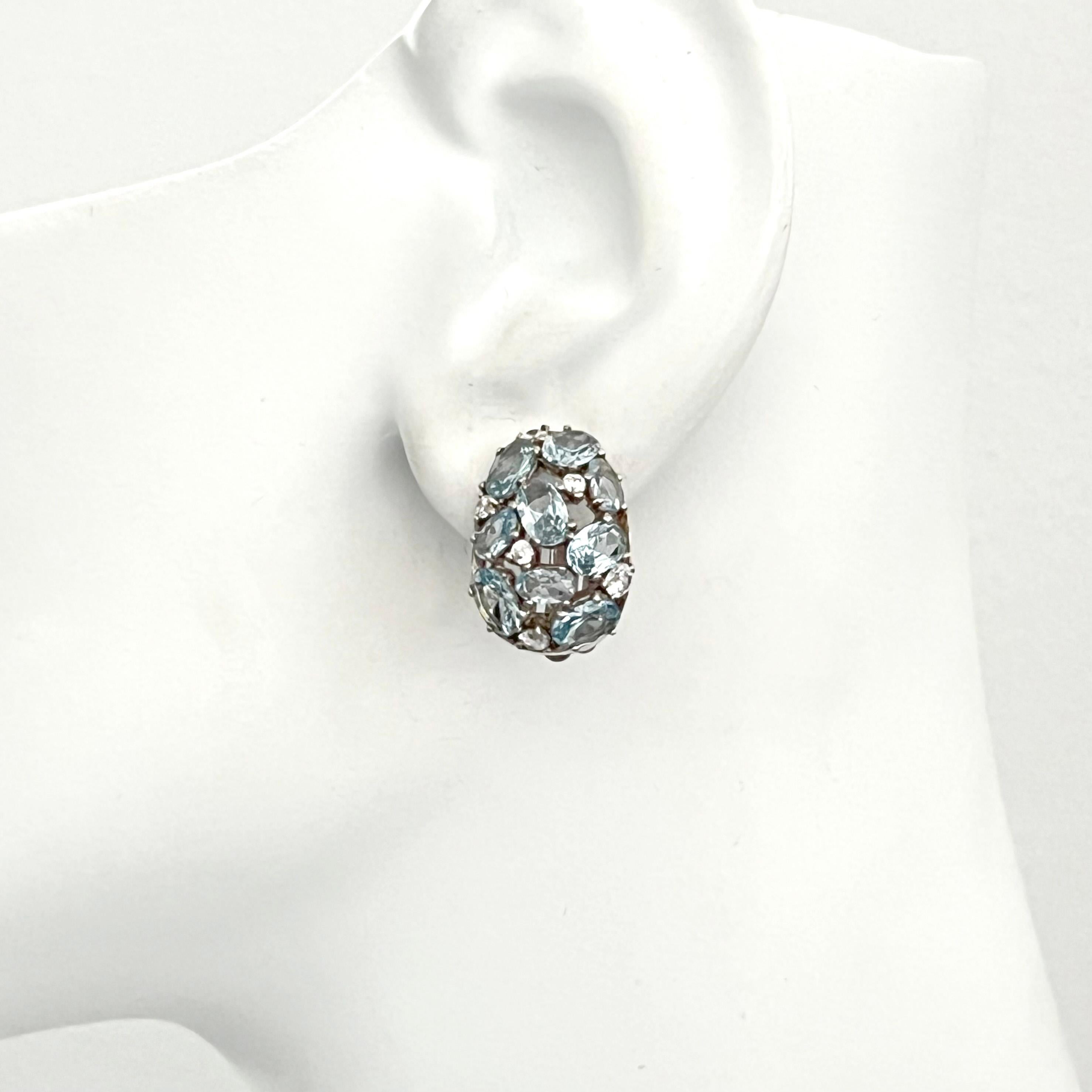 Women's Encrusted Lab Aquamarine and Simulated Diamond Clip-on Earrings For Sale