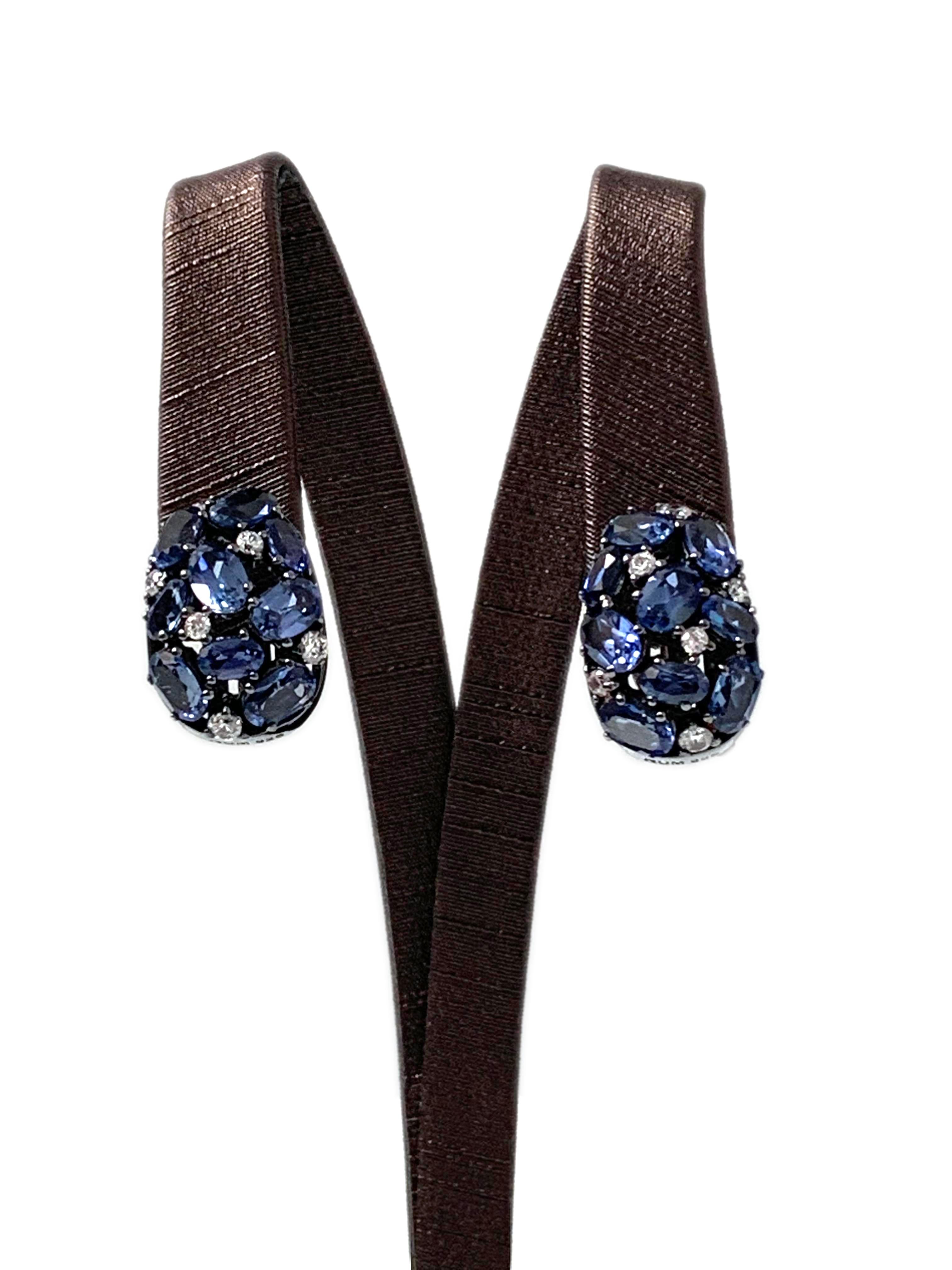 Fabulous egg-shape encrusted Lab-created Sapphire and Simulated Diamond Clip-on Earrings

These earrings feature 30 pcs of oval lab-created sapphire and round simulated diamond cz, handset in black rhodium plated sterling silver. The earrings