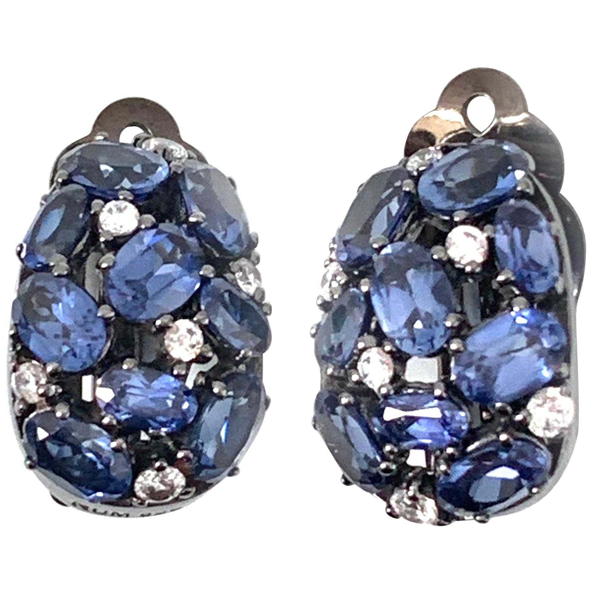 Encrusted Lab Sapphire and Simulated Diamond Clip-on Earrings