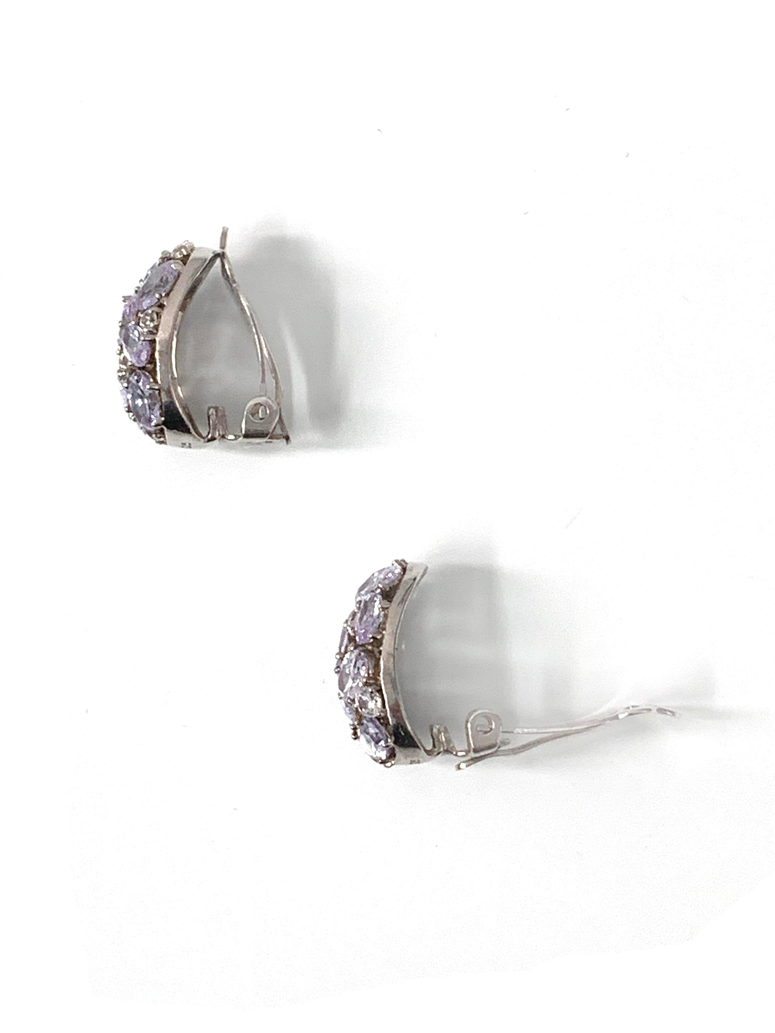 Contemporary Encrusted Lavender CZ and Simulated Diamond Clip-on Earrings