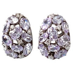 Encrusted Lavender CZ and Simulated Diamond Clip-on Earrings