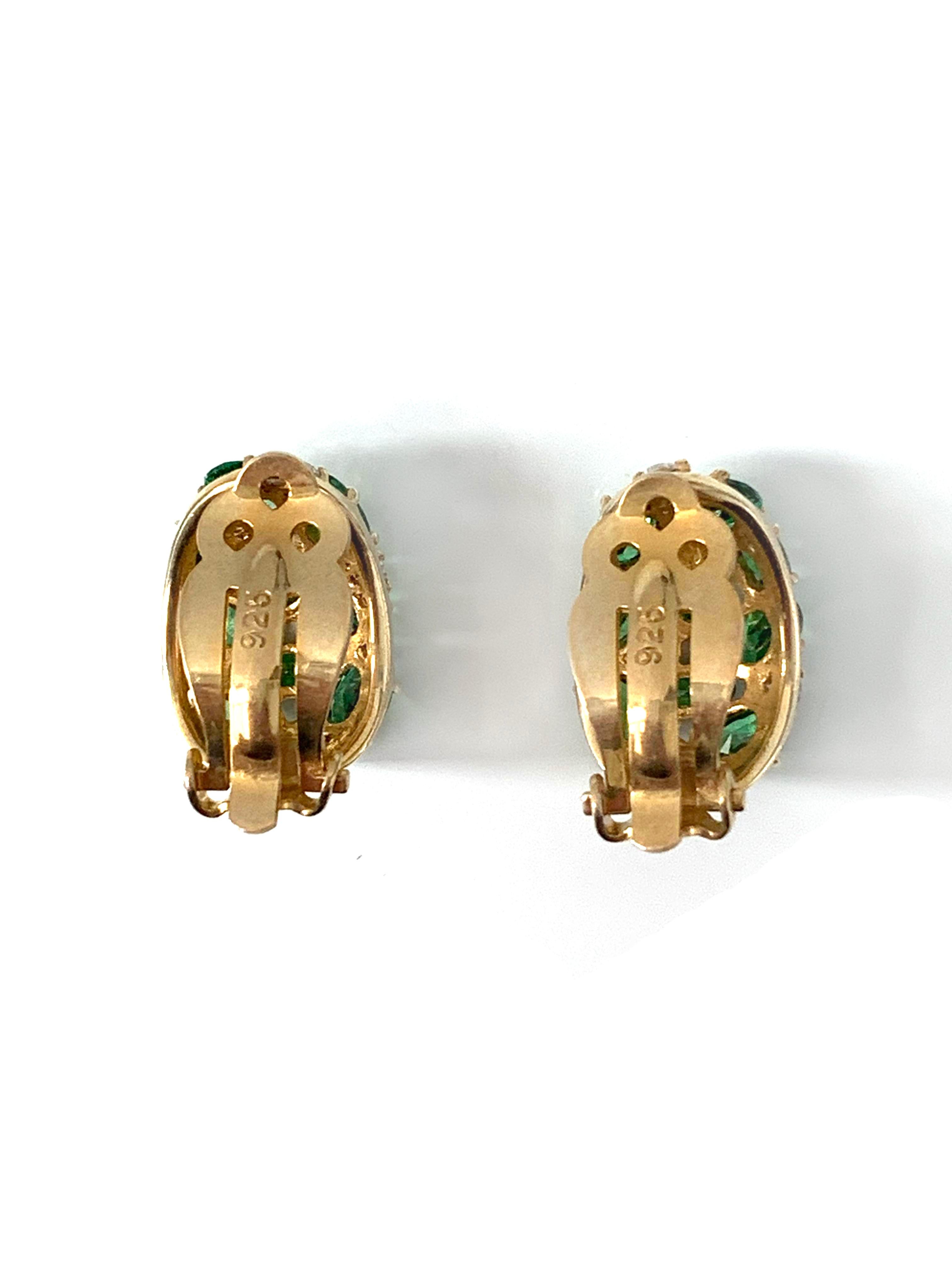 Encrusted Nano Green Emerald Crystal and Simulated Diamond Clip-on Earrings In New Condition In Los Angeles, CA