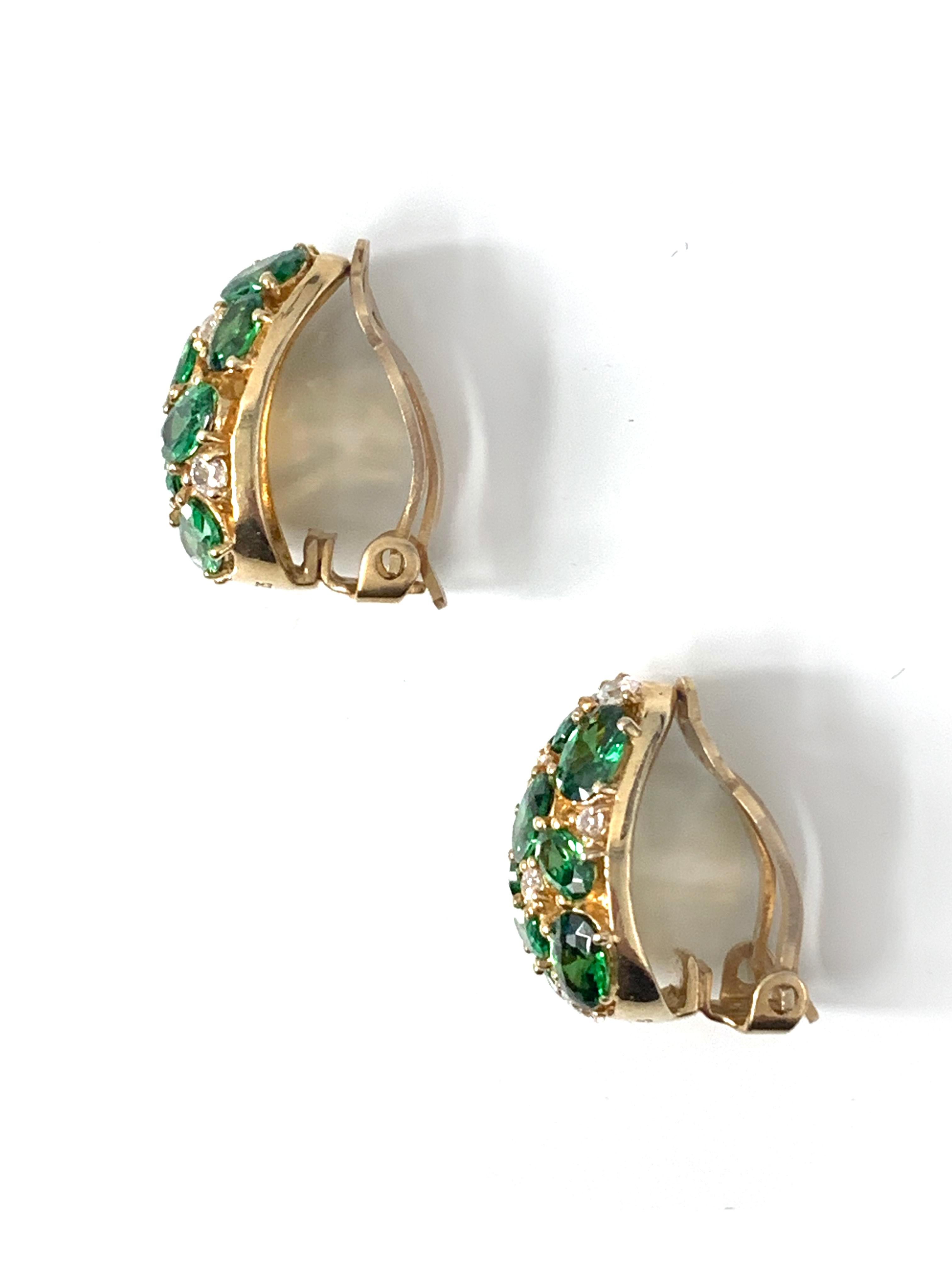 Women's Encrusted Nano Green Emerald Crystal and Simulated Diamond Clip-on Earrings