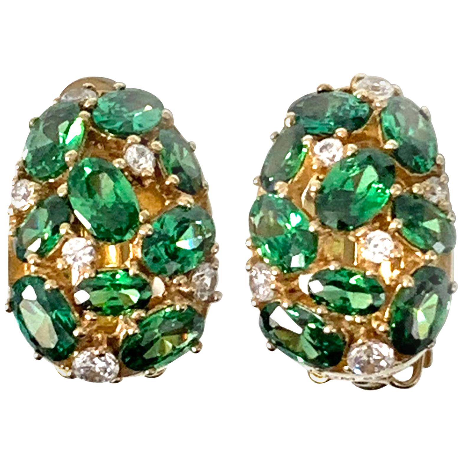 Encrusted Nano Green Emerald Crystal and Simulated Diamond Clip-on Earrings For Sale