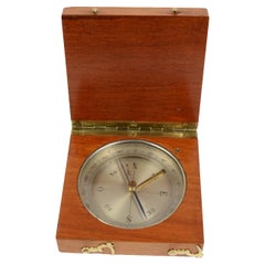 End 19th Century Antique Magnetic Topographic Compass Made in Brass and Oak