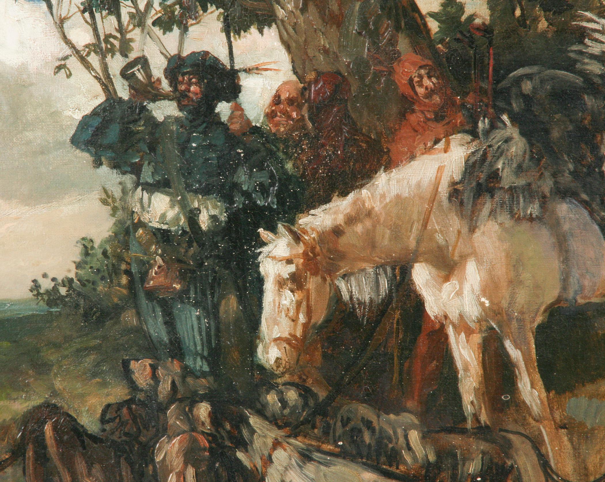 Allemand Fin du 19ème siècle Peinture à l'huile Scène de chasse Herman Emil Pohle en vente