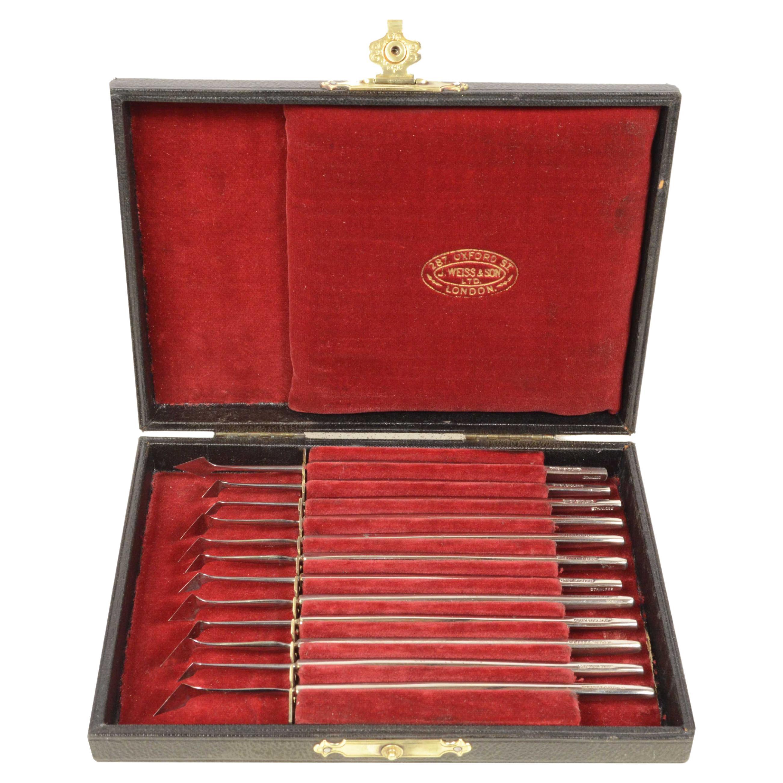 Kit de chirurgie ophthalmique en acier du XIXe siècle de la fin du XIXe siècle Weiss & Son and Dixey Angleterre