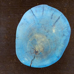 Live Edge Round Side Table Blue and Light Wood with Black Patina Steel Legs #5
