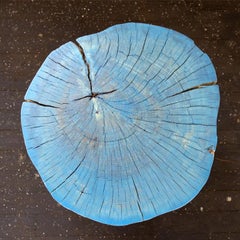 Live Edge Round Side Table Blue and Light Wood with Black Patina Steel Legs #8