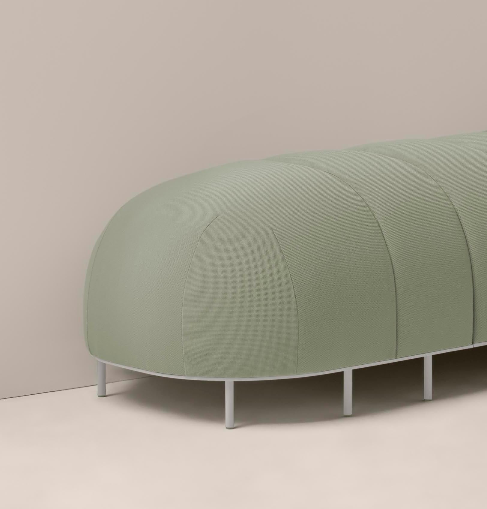 End Module Worm Bench by Pepe Albargues
Dimensions: D 65 x W 65 x H 50 cm
Materials: Plywood, foam CMHR, iron
Available in different colors. Straight and curved modules available

Worm is an amusing bench that can evolve and change according to the