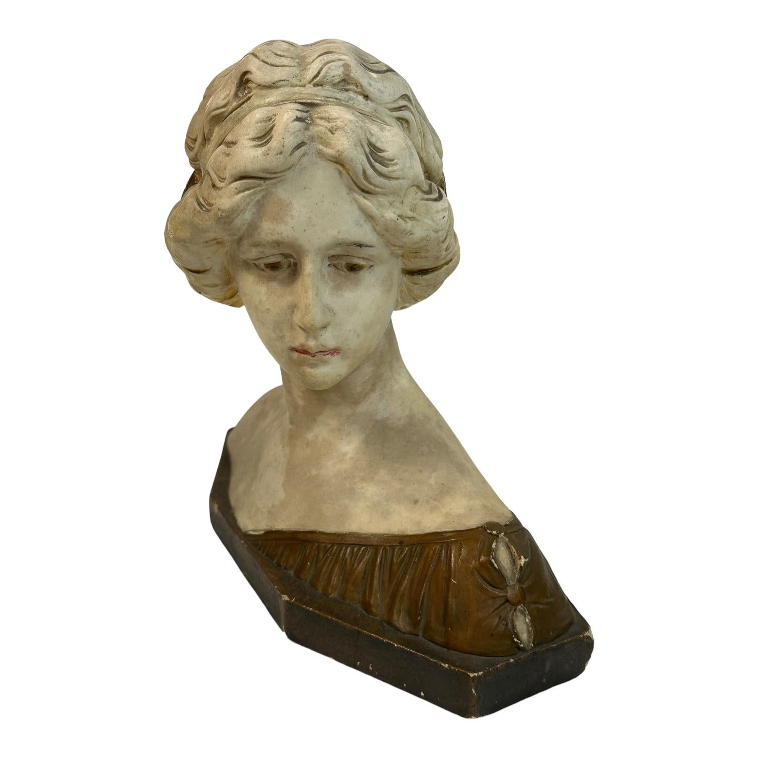 Beautiful Art Nouveau plaster lady or girl bust. Signed on the backside and Numbered. A nice addition in every living room or just to display in your collection. Found at an estate sale in Nuremberg, Germany. 