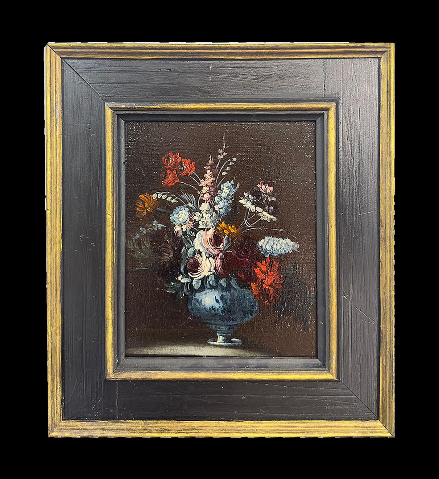 END OF THE 17th CENTURY PAIR OF PAINTINGS WITH FLOWER VASES In condizioni buone in vendita a Firenze, FI