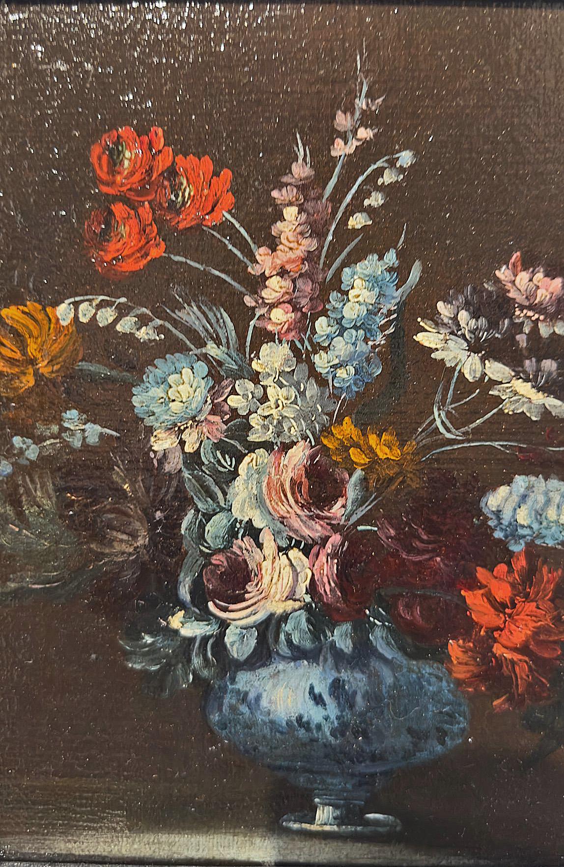 17th Century END OF THE 17th CENTURY PAIR OF PAINTINGS WITH FLOWER VASES in vendita