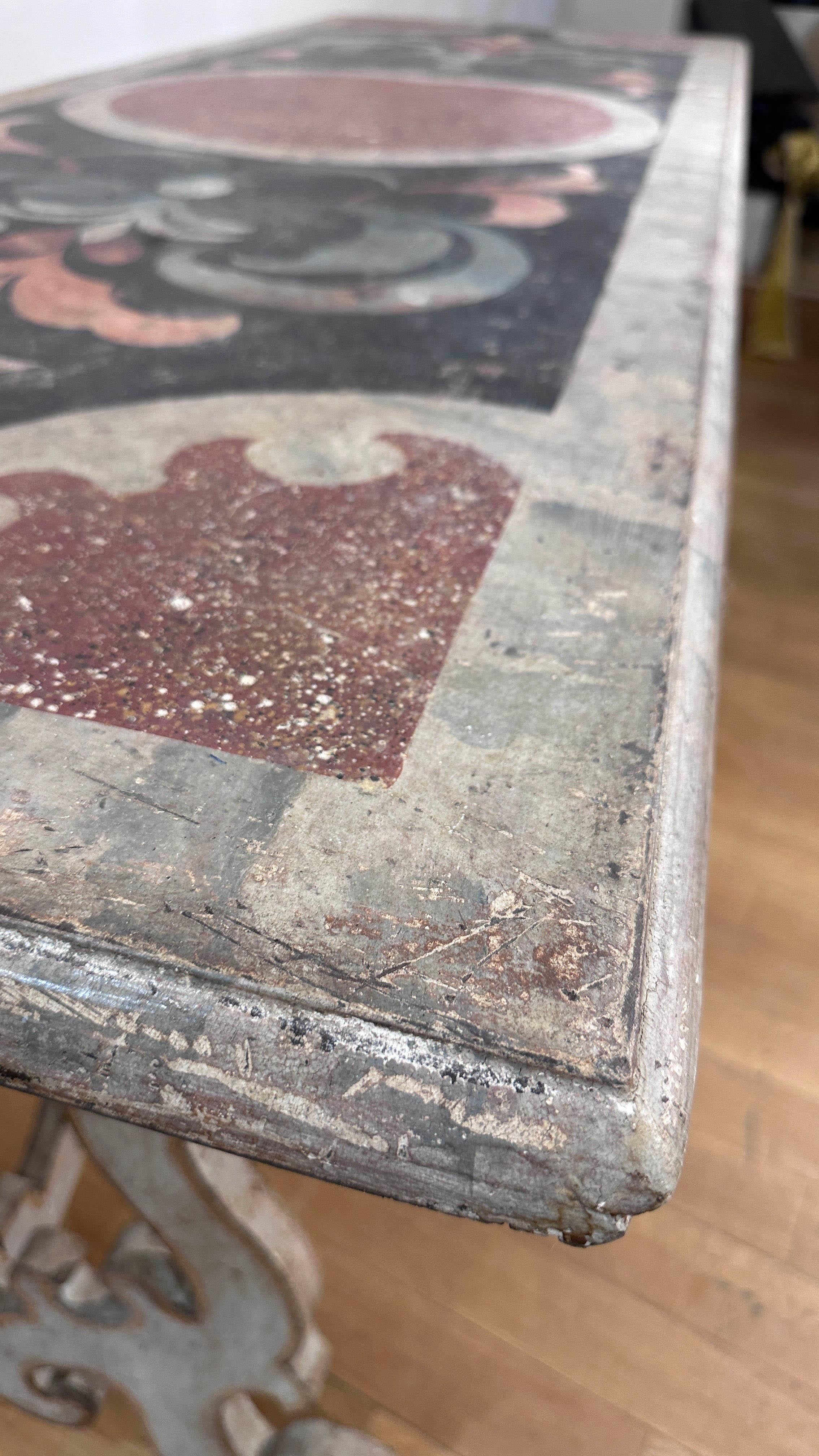 END OF THE 17th CENTURY WOODEN TABLE PAINTED AS MARBLE INLAYS 3