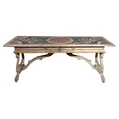 Antique END OF THE 17th CENTURY WOODEN TABLE PAINTED AS MARBLE INLAYS