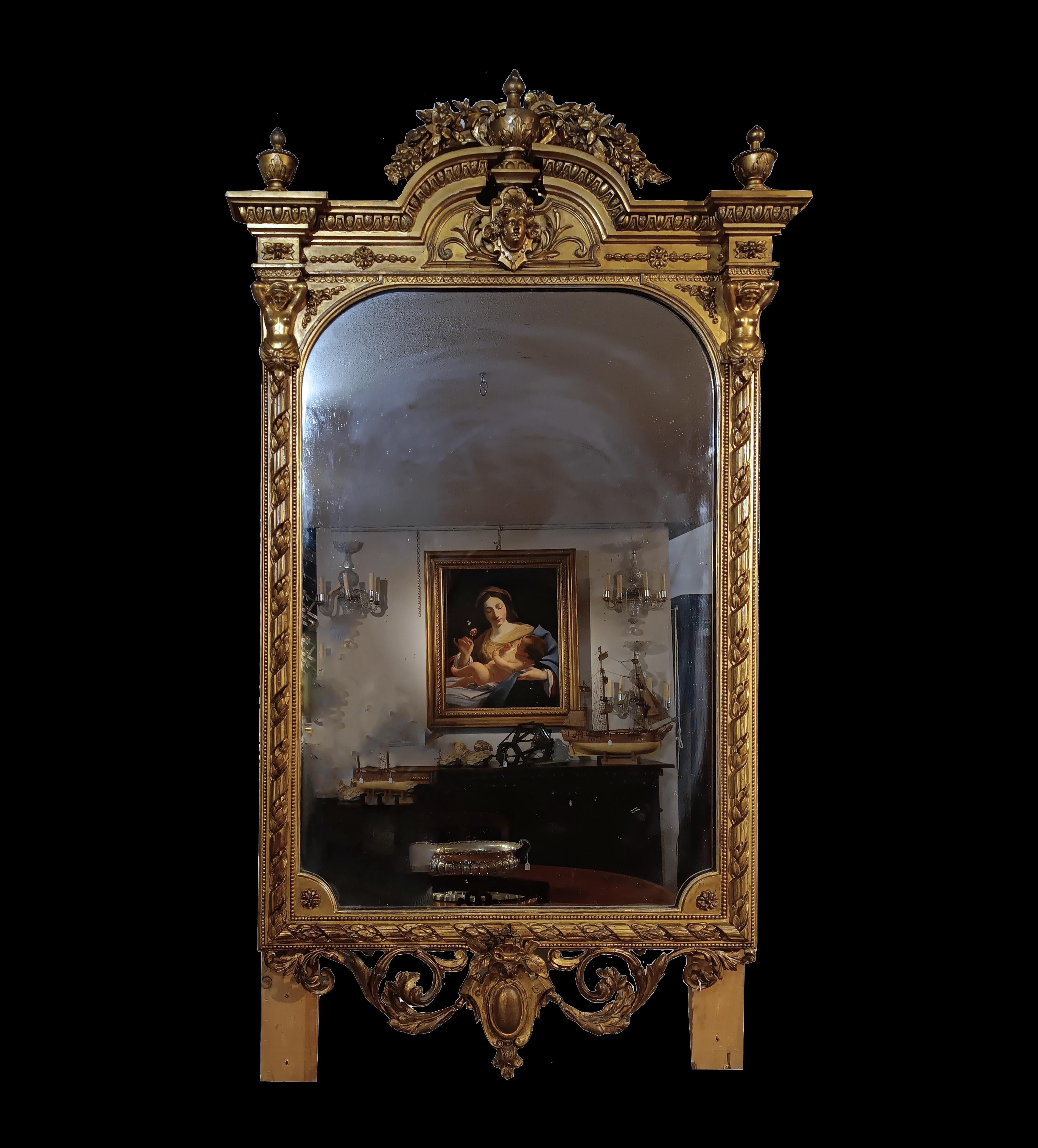 END OF THE 18th CENTURY GOLDEN MIRROR WITH CARYATIDS For Sale 5
