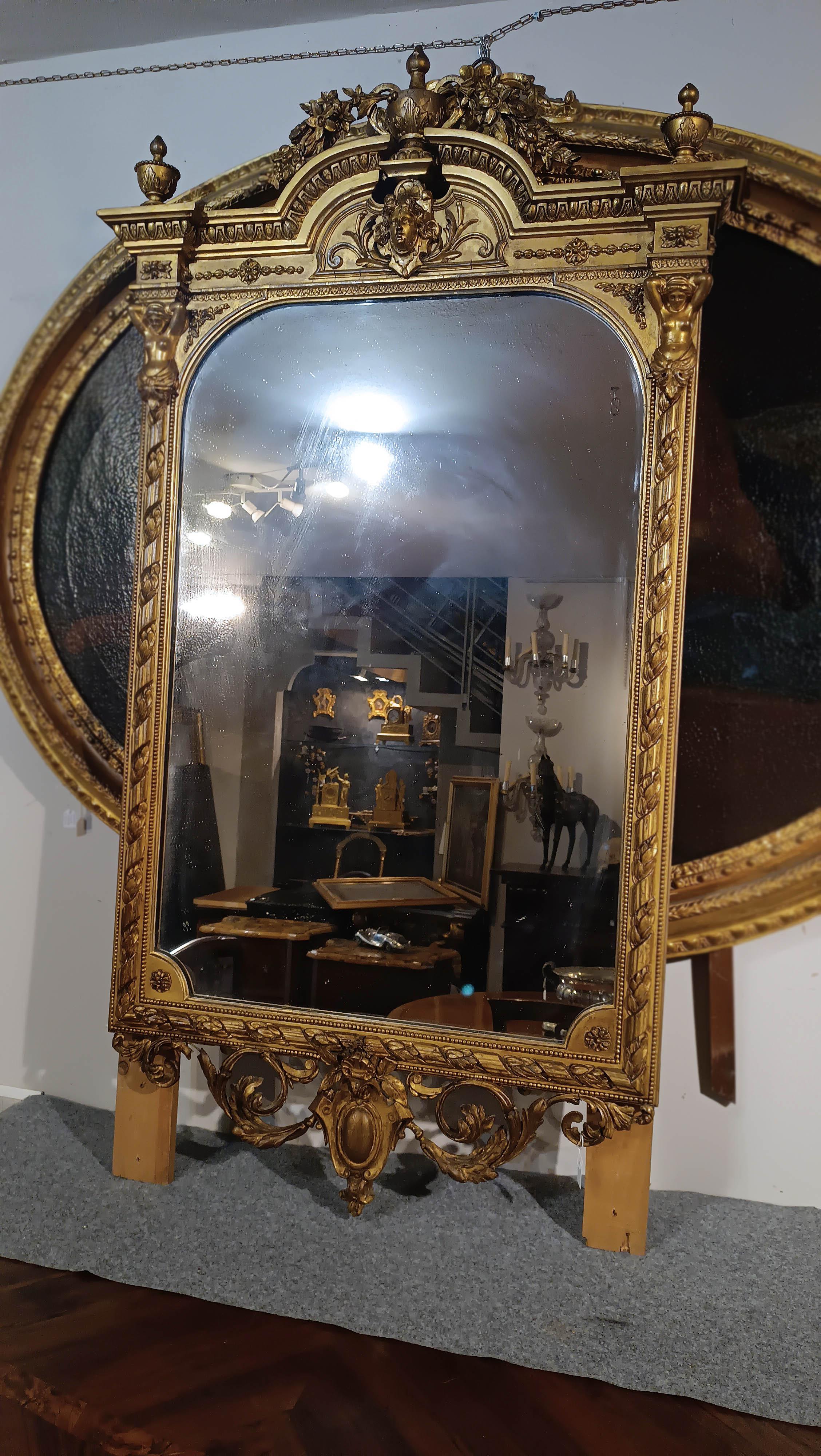 Neoclassical Revival END OF THE 18th CENTURY GOLDEN MIRROR WITH CARYATIDS For Sale