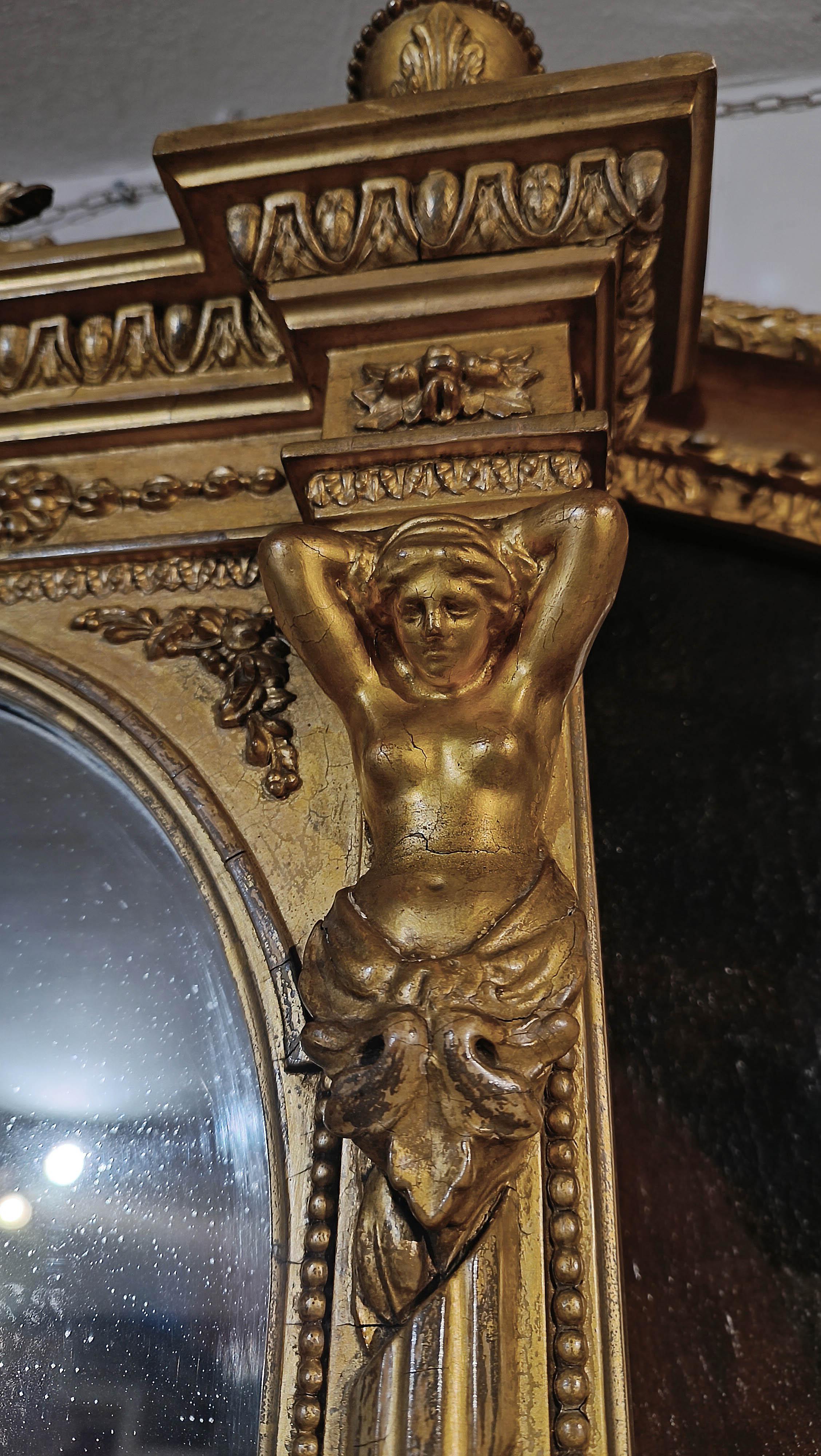 18th Century END OF THE 18th CENTURY GOLDEN MIRROR WITH CARYATIDS For Sale