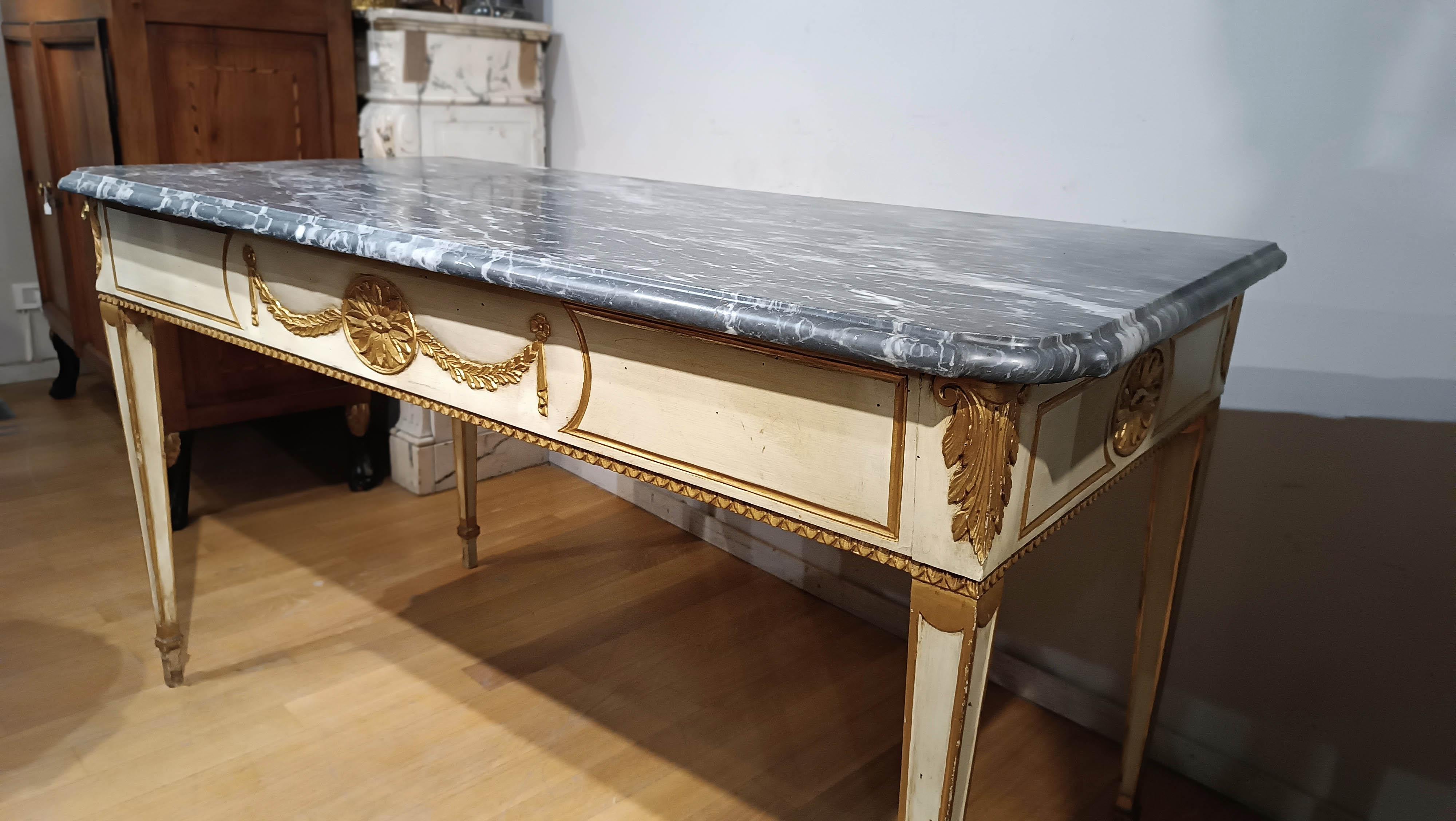 18th Century END OF THE 18th CENTURY NEOCLASSICAL CONSOLLE WITH GRAY BARDIGLIO MARBLE For Sale