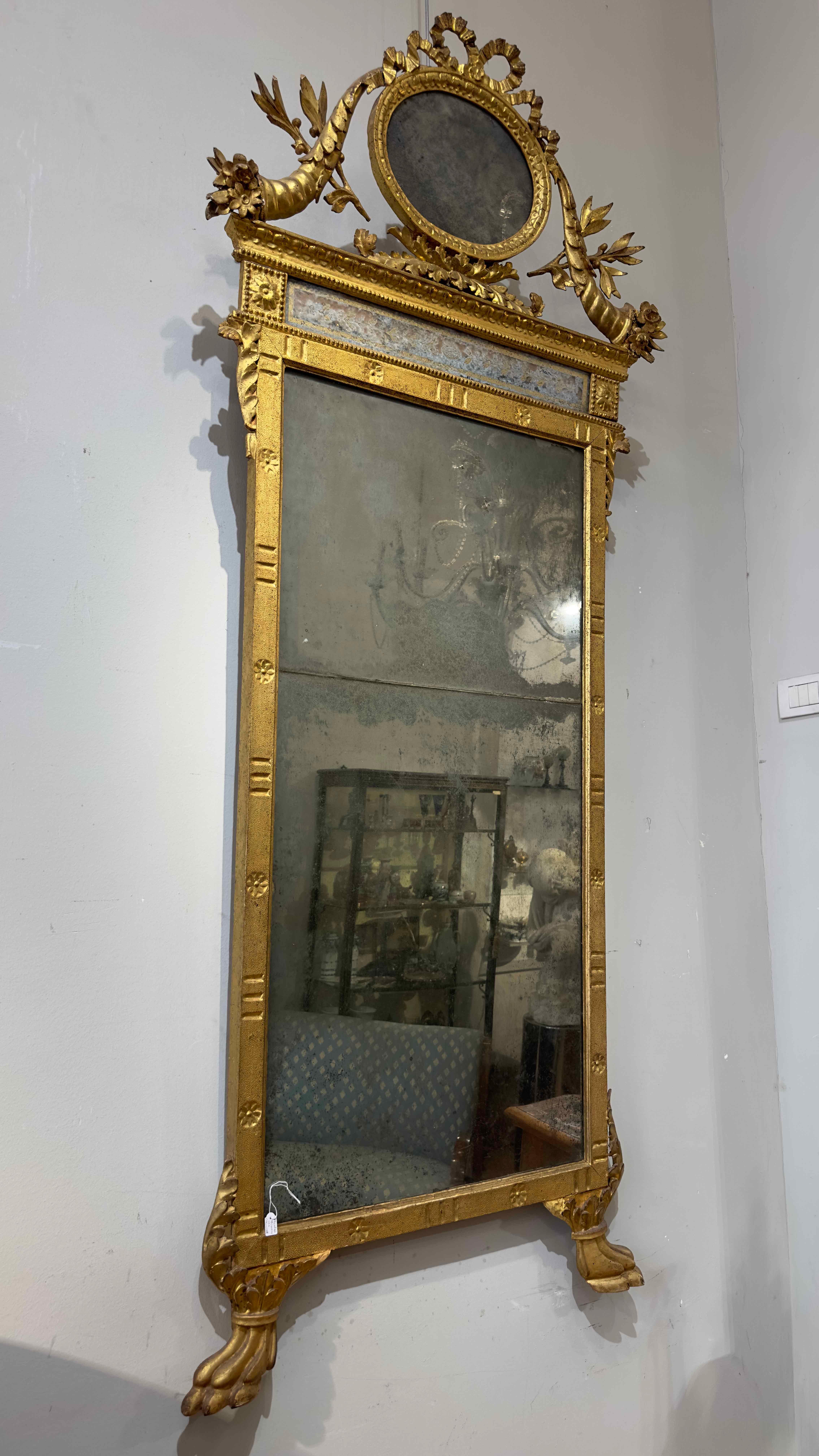 Louis XVI END OF THE 18th CENTURY NEOCLASSICAL MIRROR WITH CORNUCOPIAS AND OLIVE BRANCHES  For Sale