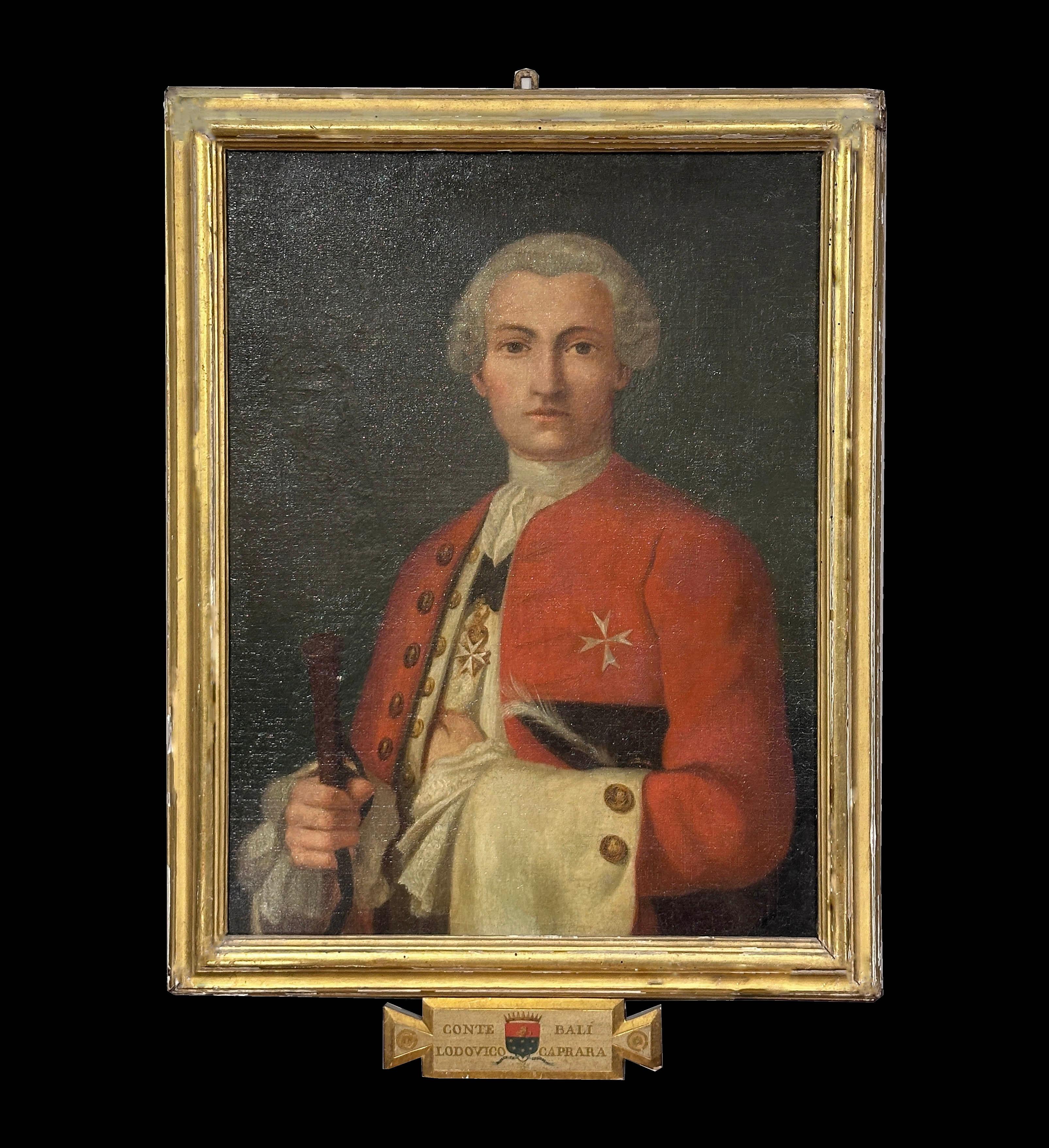 Espléndido retrato al óleo sobre lienzo del conde Balì Ludovico Caprara (1731-1812), como indica la escritura dentro de la 