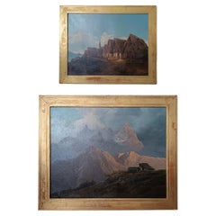 Antique END OF THE 18th - EARLY 19th CENTURY PAIR OF MOUNTAIN LANDSCAPE PAINTINGS 