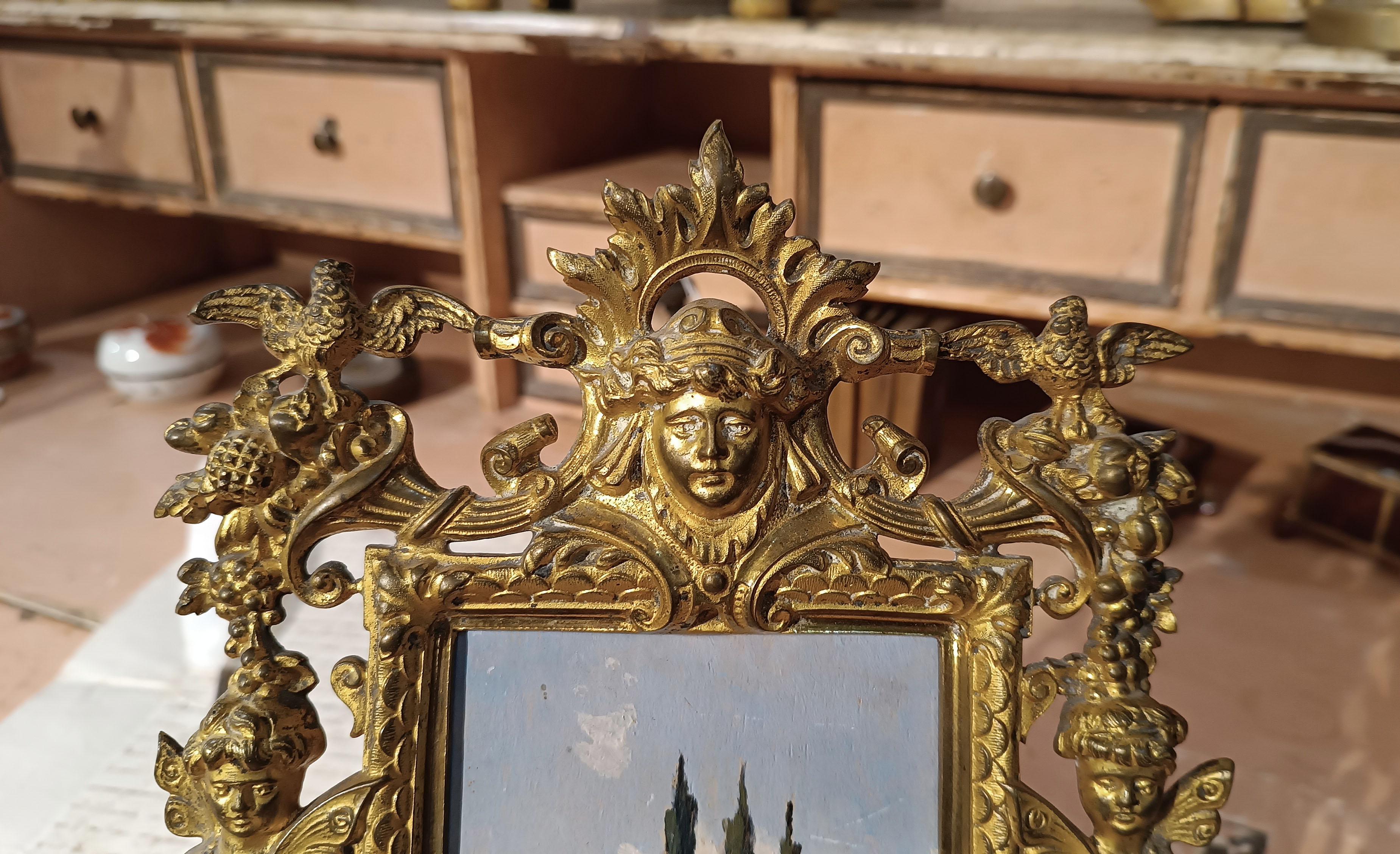 Gilt END OF THE 19th CENTURY GOLDEN BRONZE FRAME WITH SMALL PAINTING  For Sale