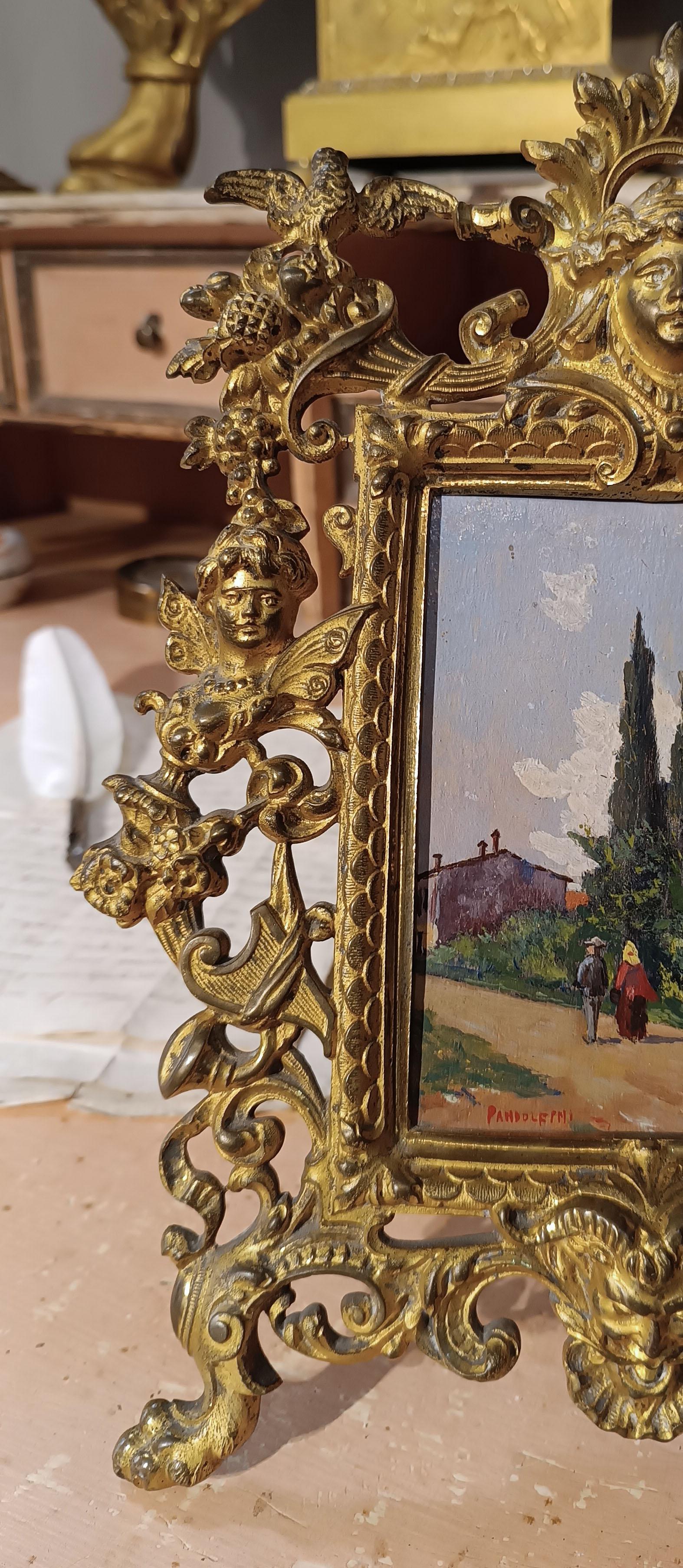 19th Century END OF THE 19th CENTURY GOLDEN BRONZE FRAME WITH SMALL PAINTING  For Sale