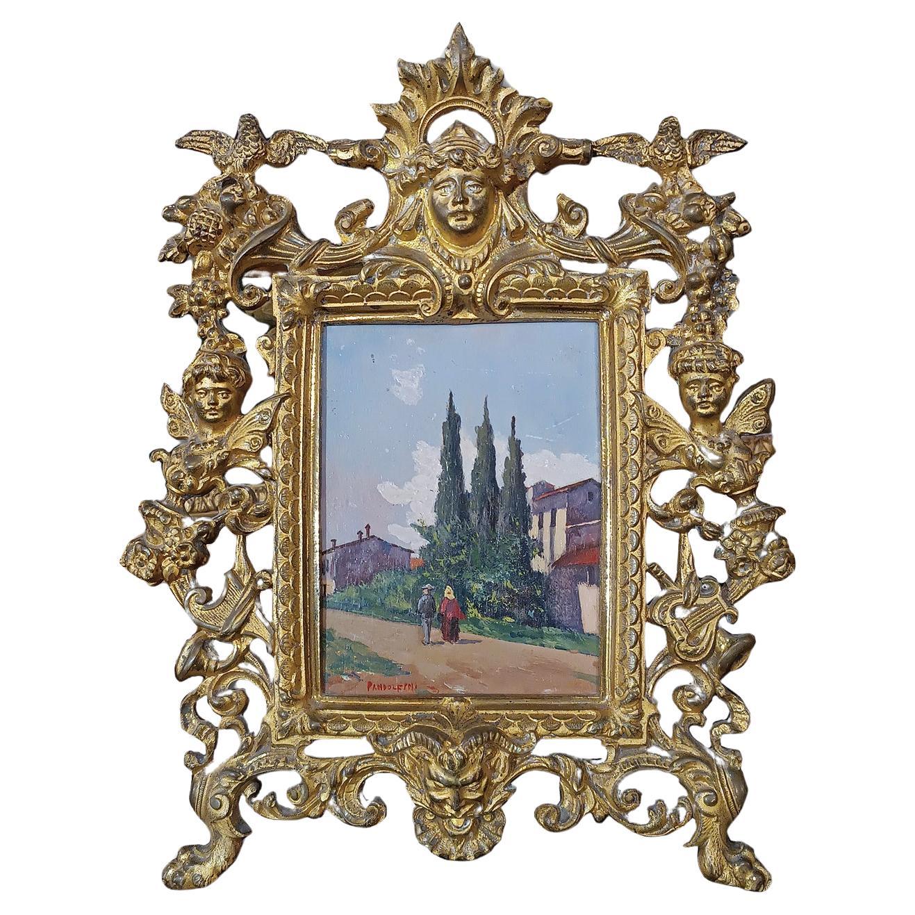 END OF THE 19th CENTURY GOLDEN BRONZE FRAME WITH SMALL PAINTING  For Sale