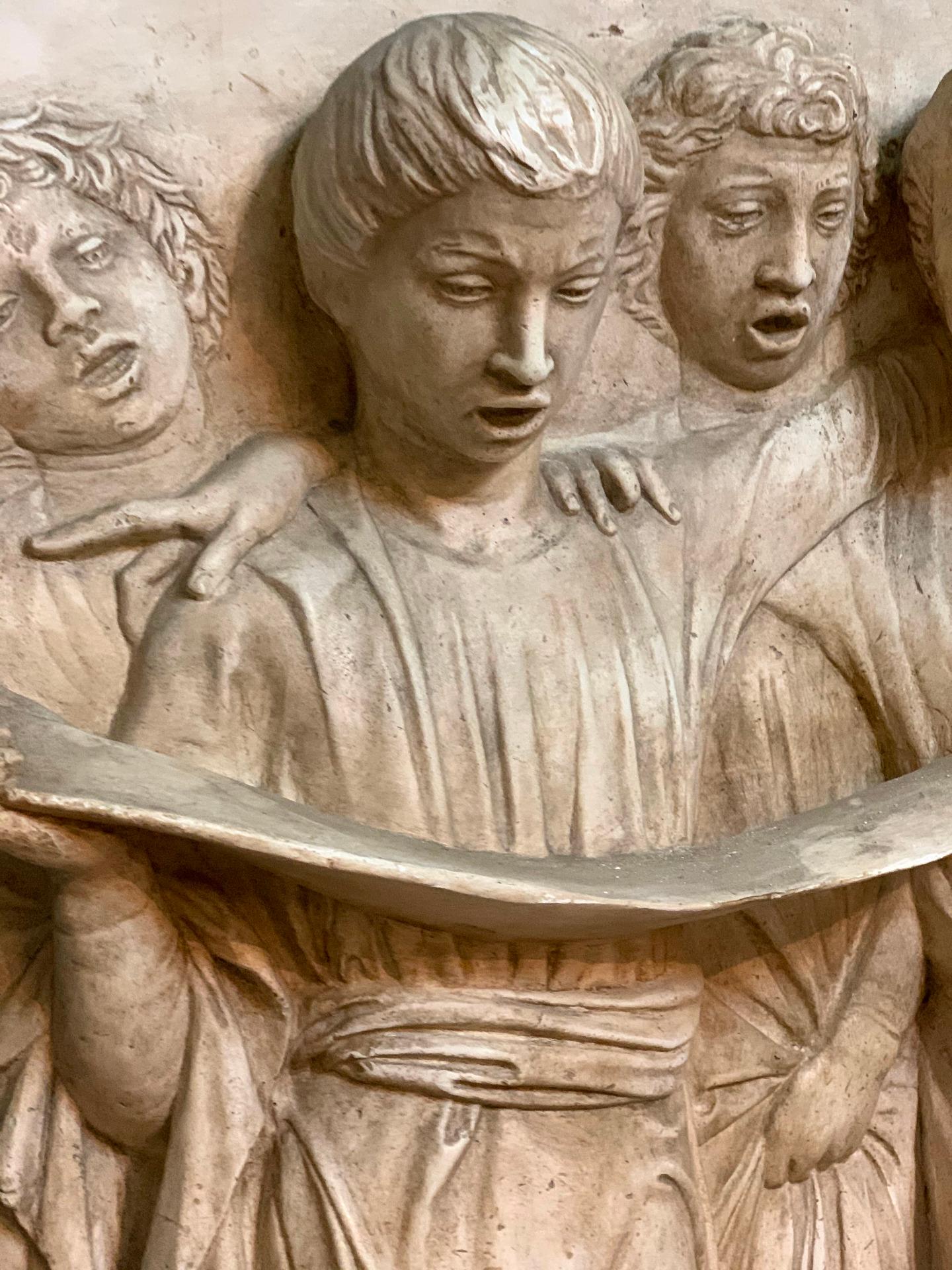 Italian END OF THE 19th CENTURY SINGING ANGELS PLASTER BAS-RELIEF BY LUCA DELLA ROBBIA For Sale