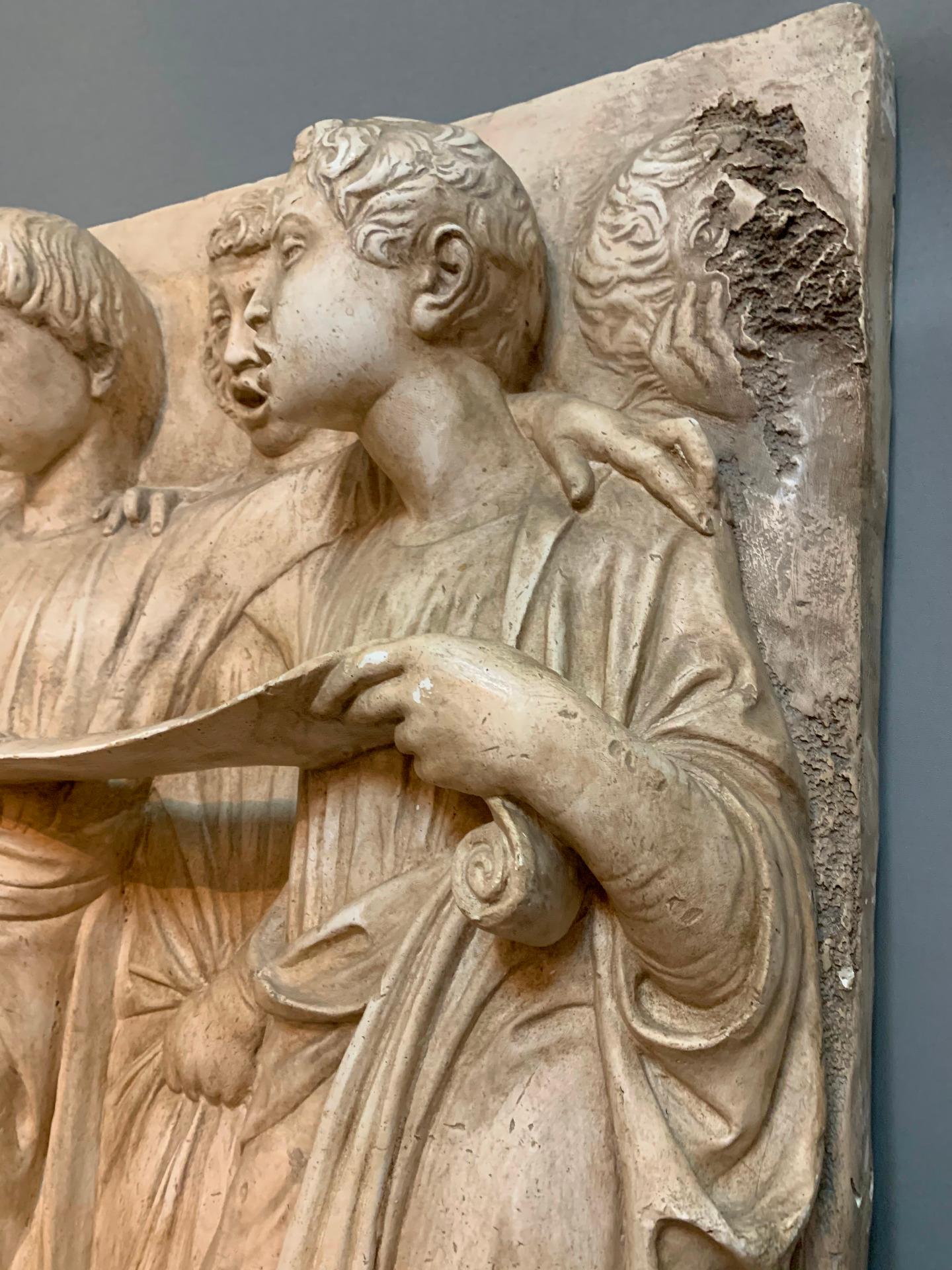 Hand-Crafted END OF THE 19th CENTURY SINGING ANGELS PLASTER BAS-RELIEF BY LUCA DELLA ROBBIA For Sale