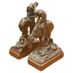 "End of the Trail" Bronze Patinated Cast Iron Bookends by Pompeian Bronze