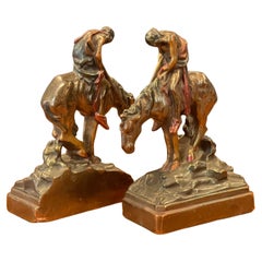 Antique "End of the Trail" Bronze Patinated Cast Iron Bookends by Pompeian Bronze