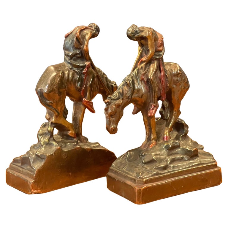 "End of the Trail" Bronze Patinated Cast Iron Bookends by Pompeian Bronze For Sale