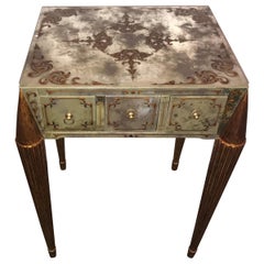 End or Lamp Table with Gilt Legs and Églomisé Designed Mirrored Top and Sides