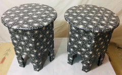 End, Side or Lamp Table Modern Moroccan in Black and White, a Pair