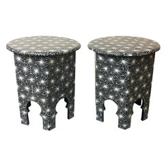 End, Side or Lamp Table Modern Moroccan in Black and White, a Pair