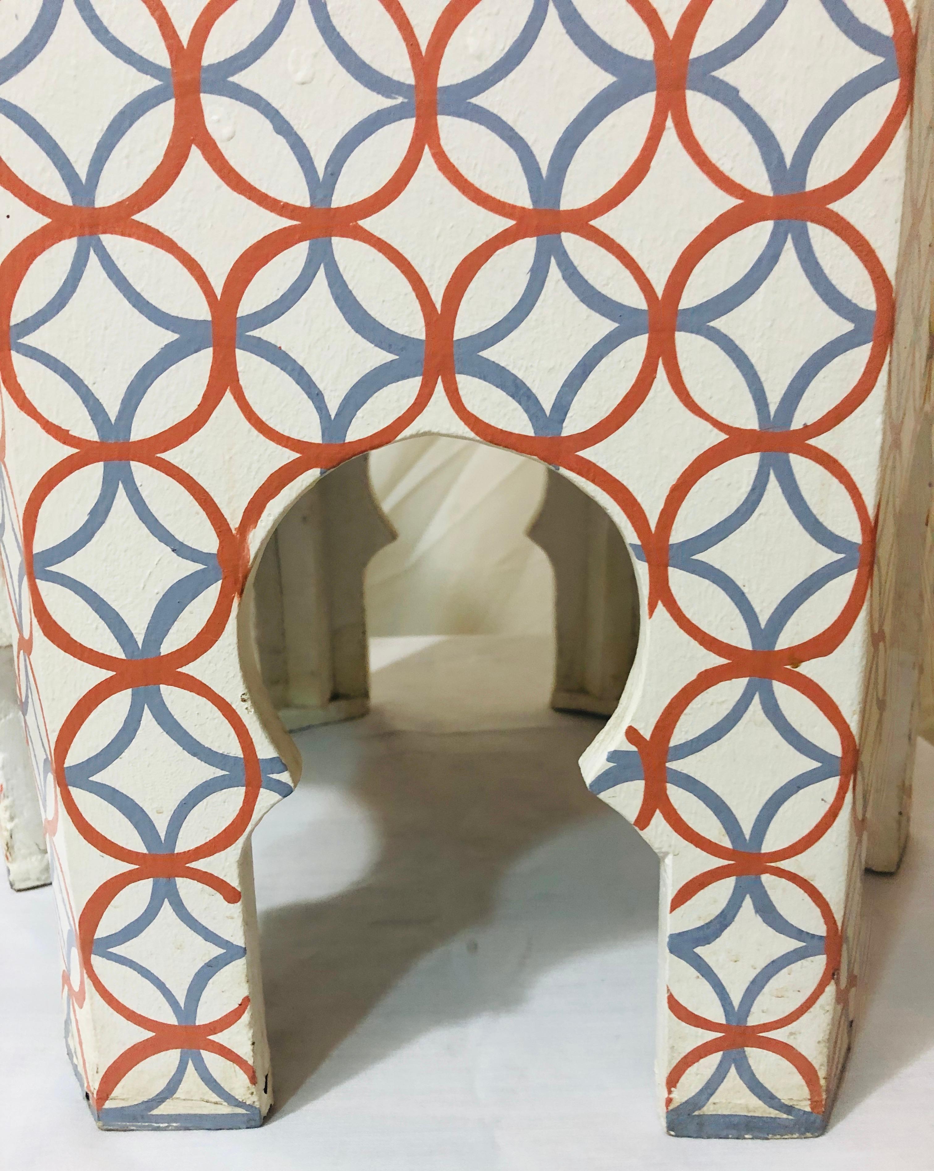 Modern Moroccan White, Blue and Orange End, Side or Lamp Table , a Pair For Sale 1