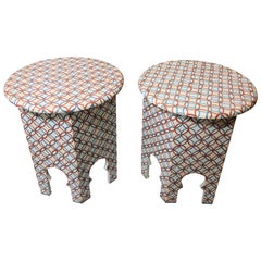 Modern Moroccan White, Blue and Orange End, Side or Lamp Table , a Pair