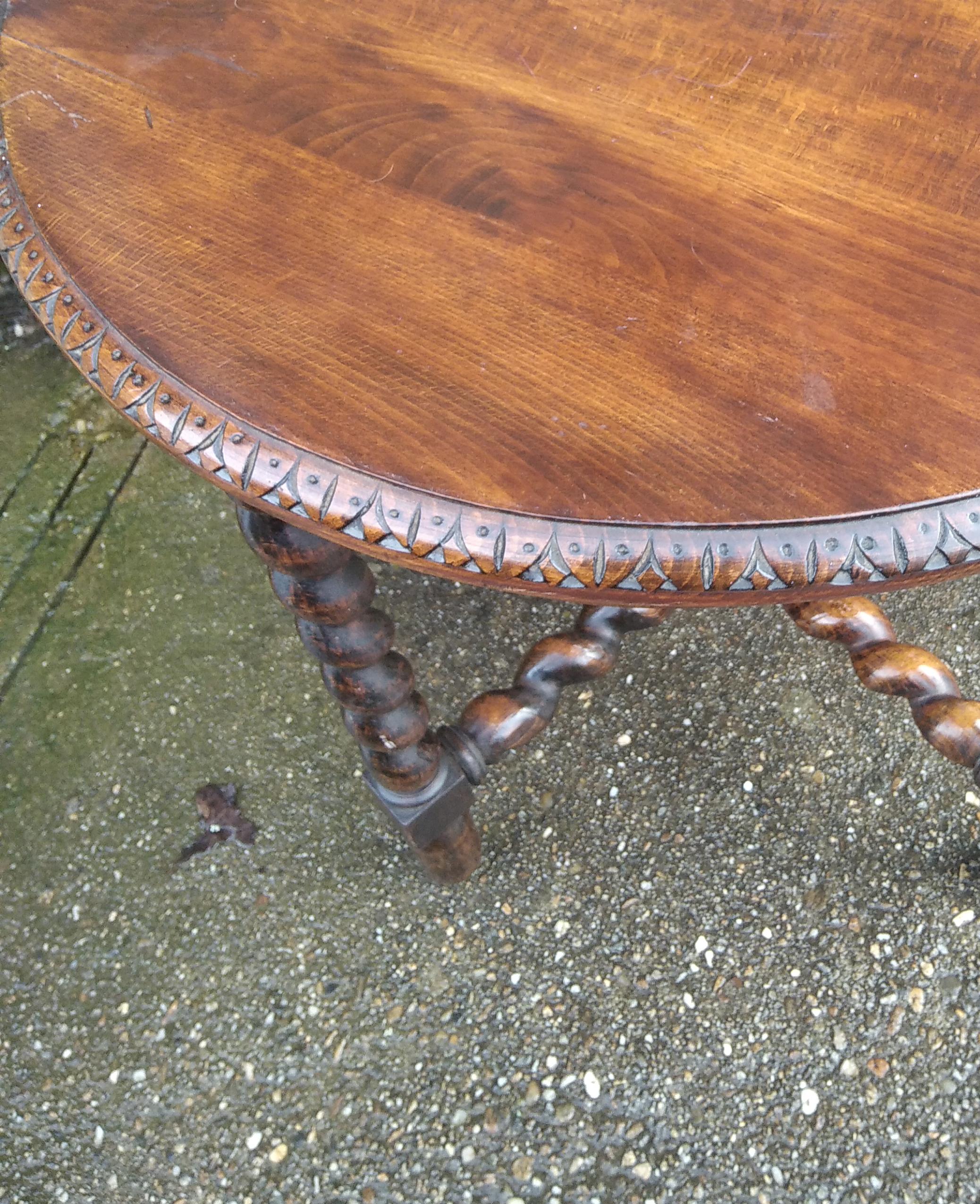Wood Side Table Barley Twist Legs Spain , 19th Century