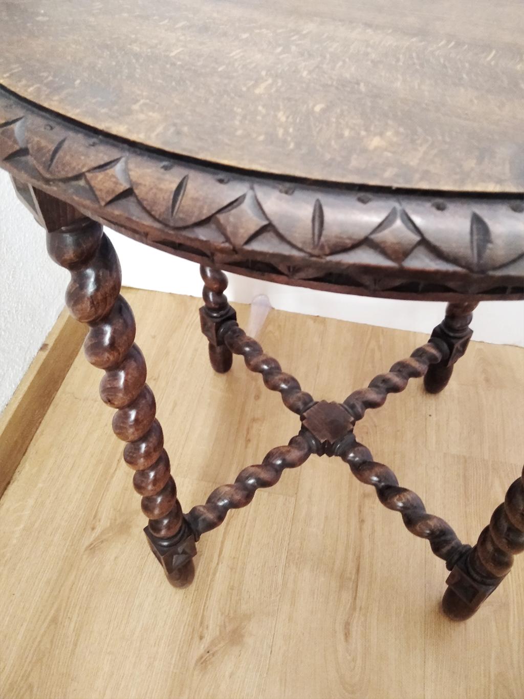 Table Large Round Side or Center Barley Twist Legs, 19thor 18th  Century Spain 4