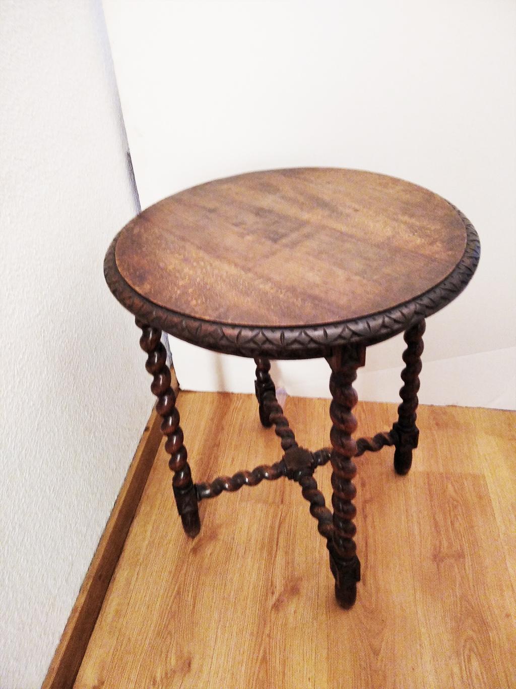 Turned Table Large Round Side or Center Barley Twist Legs, 19thor 18th  Century Spain