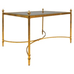 Tavolino da salotto in ottone con piano in vetro della Maison Bagues, 1970 ca.