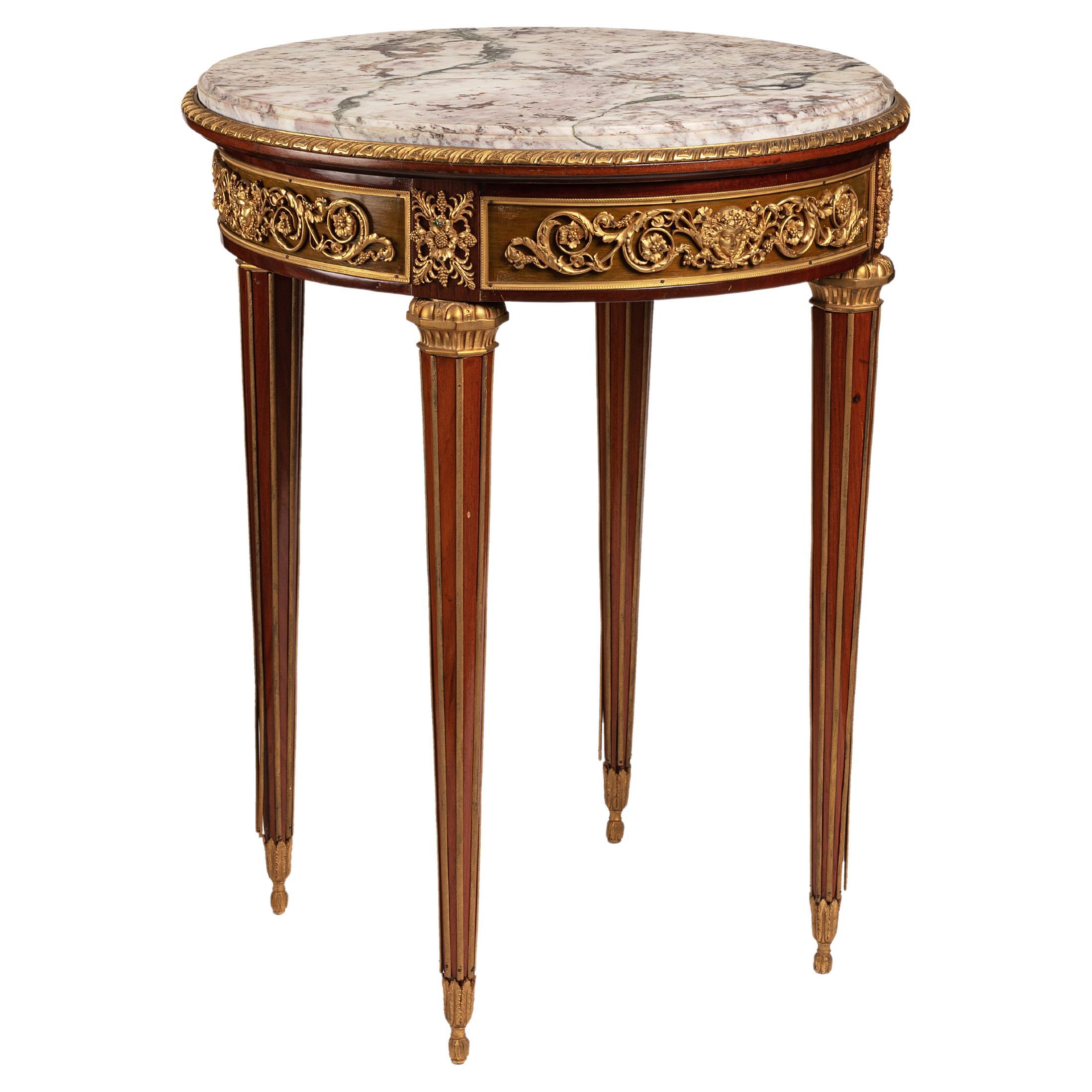 End Table Mahogany and Ormolu Bronze, Marble Top