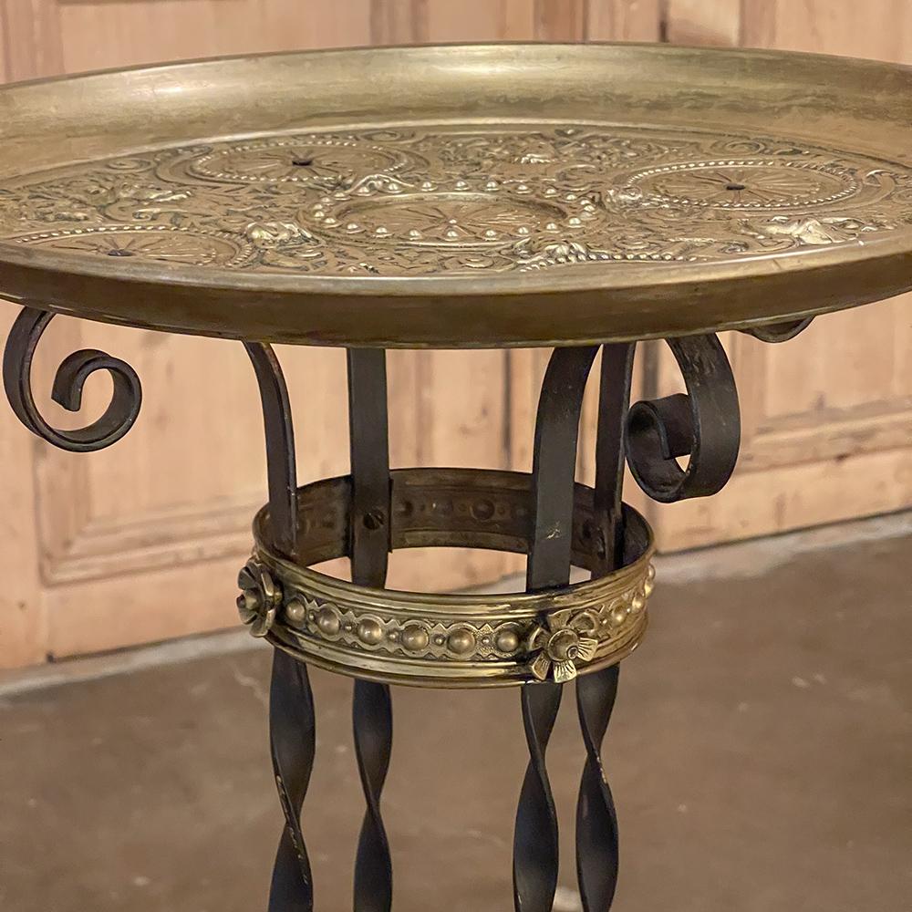 End Table, Plant Stand, 19th Century French Embossed Brass and Wrought Iron For Sale 5