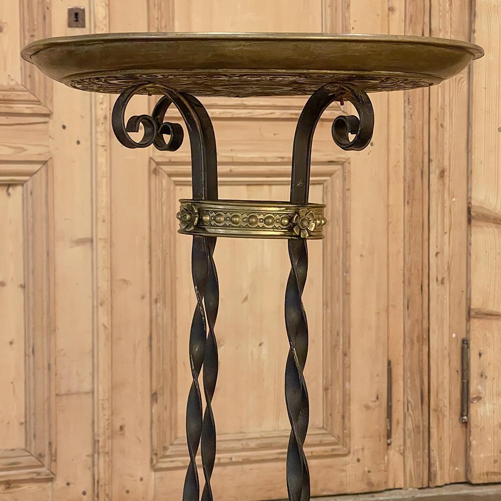 End Table, Plant Stand, 19th Century French Embossed Brass and Wrought Iron For Sale 7