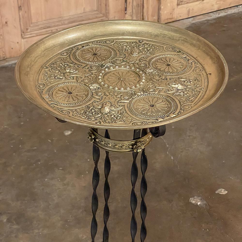 End Table, Plant Stand, 19th Century French Embossed Brass and Wrought Iron In Good Condition For Sale In Dallas, TX
