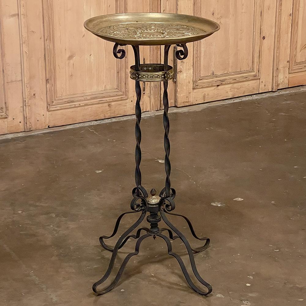 Mid-19th Century End Table, Plant Stand, 19th Century French Embossed Brass and Wrought Iron For Sale