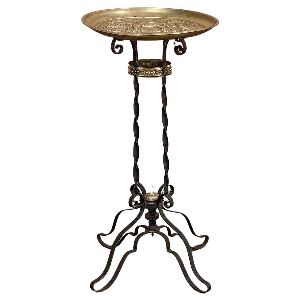 End Table, Plant Stand, 19th Century French Embossed Brass and Wrought Iron